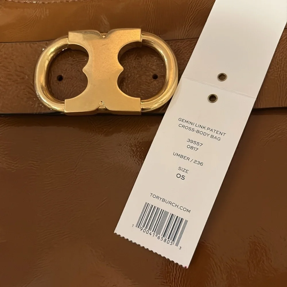Tory Burch Gemini Link Patent Crossbody Bag in Umber NWOT - Picture 5 of 10